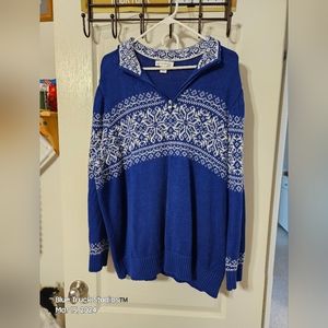 CJ Banks Fair Isle Blue Quarter Zip Sweater Plus Size 3X 24/26 Classic Nordic